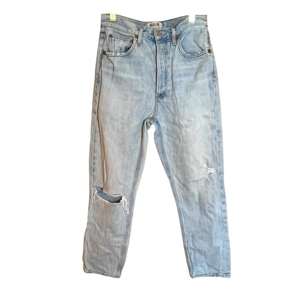 AGOLDE Riley High Rise Straight Crop Blue Jeans Womans Sz 26 (28x25) Button Fly - Picture 1 of 6